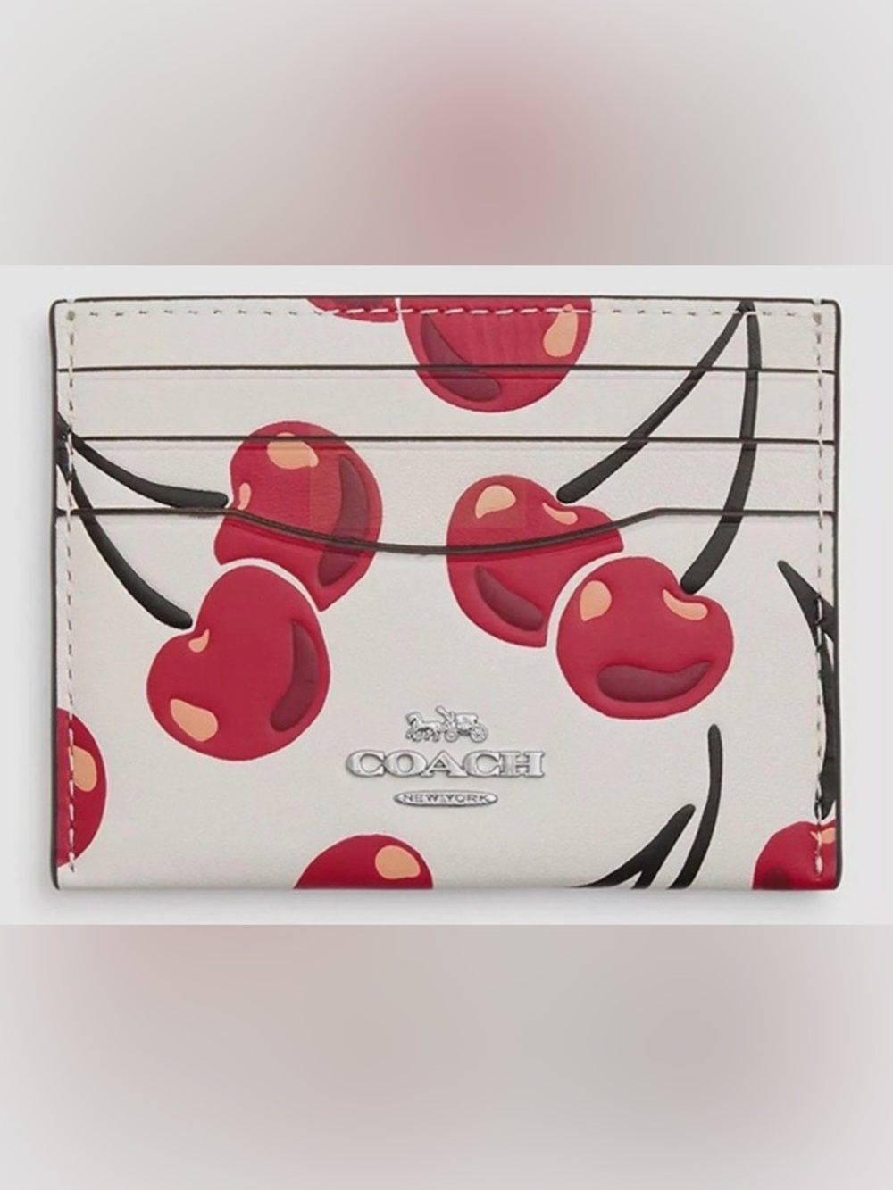 Coach Slim Id Card Case With Cherry Print